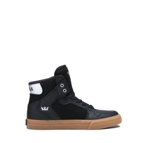 Supra Kids VAIDER Black/Silver/white High Top Shoes | CA-10812